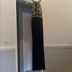 Black and gold long prom dress